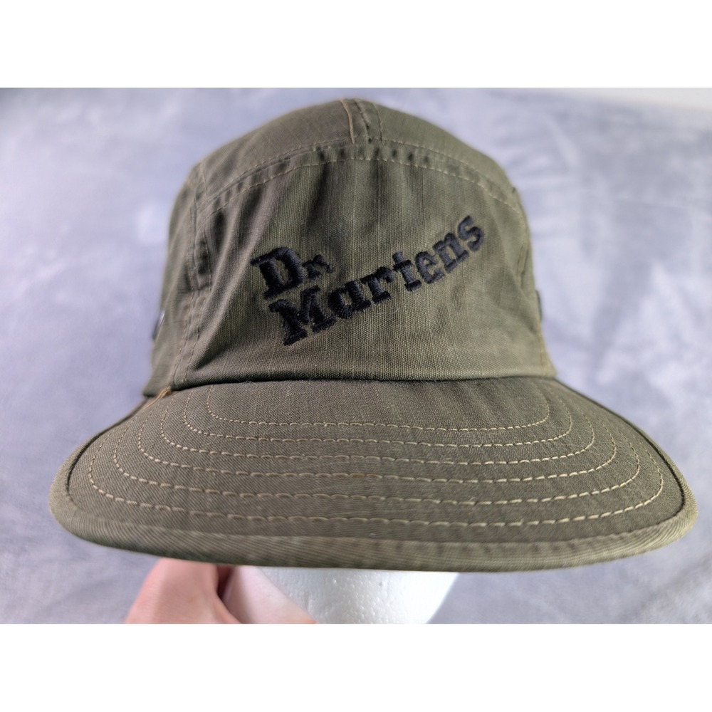 Dr. Martens Mens Olive Green Ripstop 5 Panel Hat Adjustable Leather Strap Cap